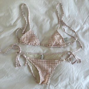 SOLID & STRIPED pink and white gingham bikini XS